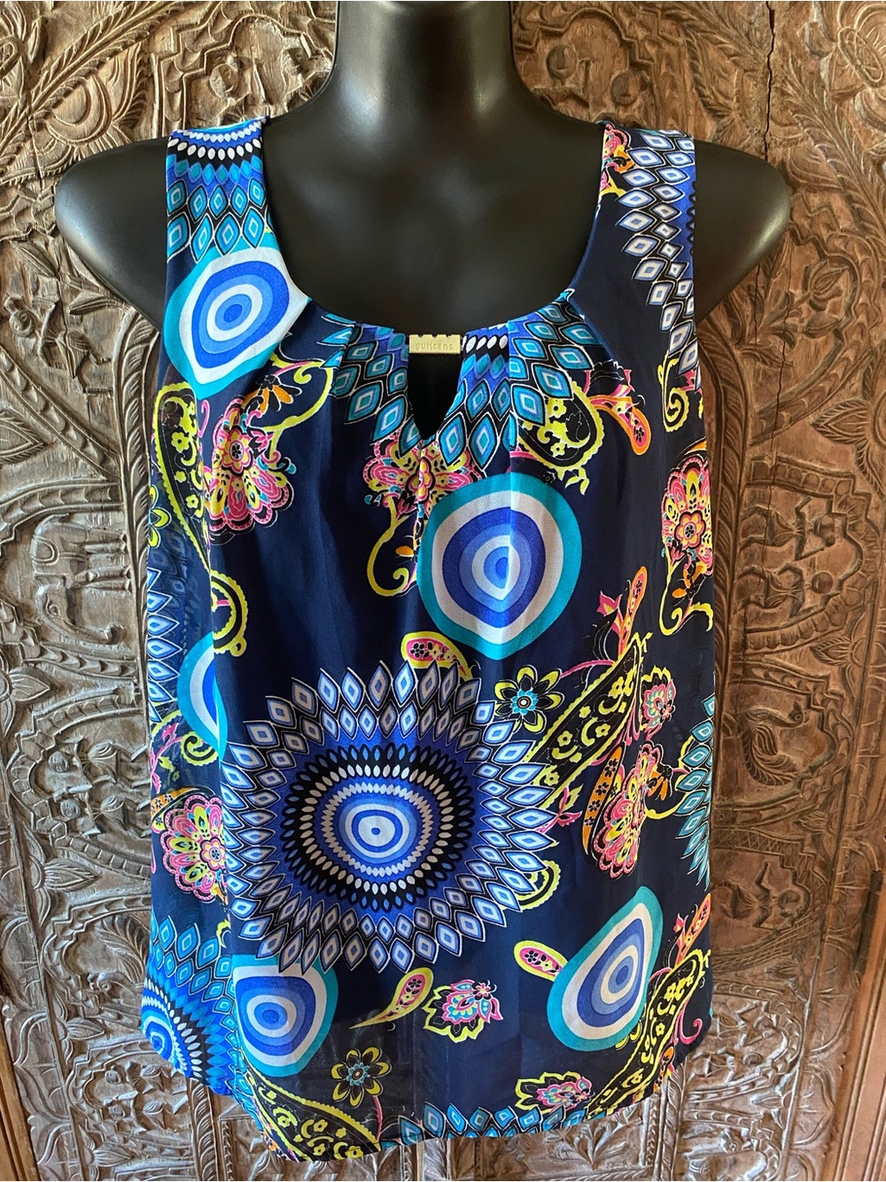Women’s Navy Blue Sleeveless Printed Tank Top